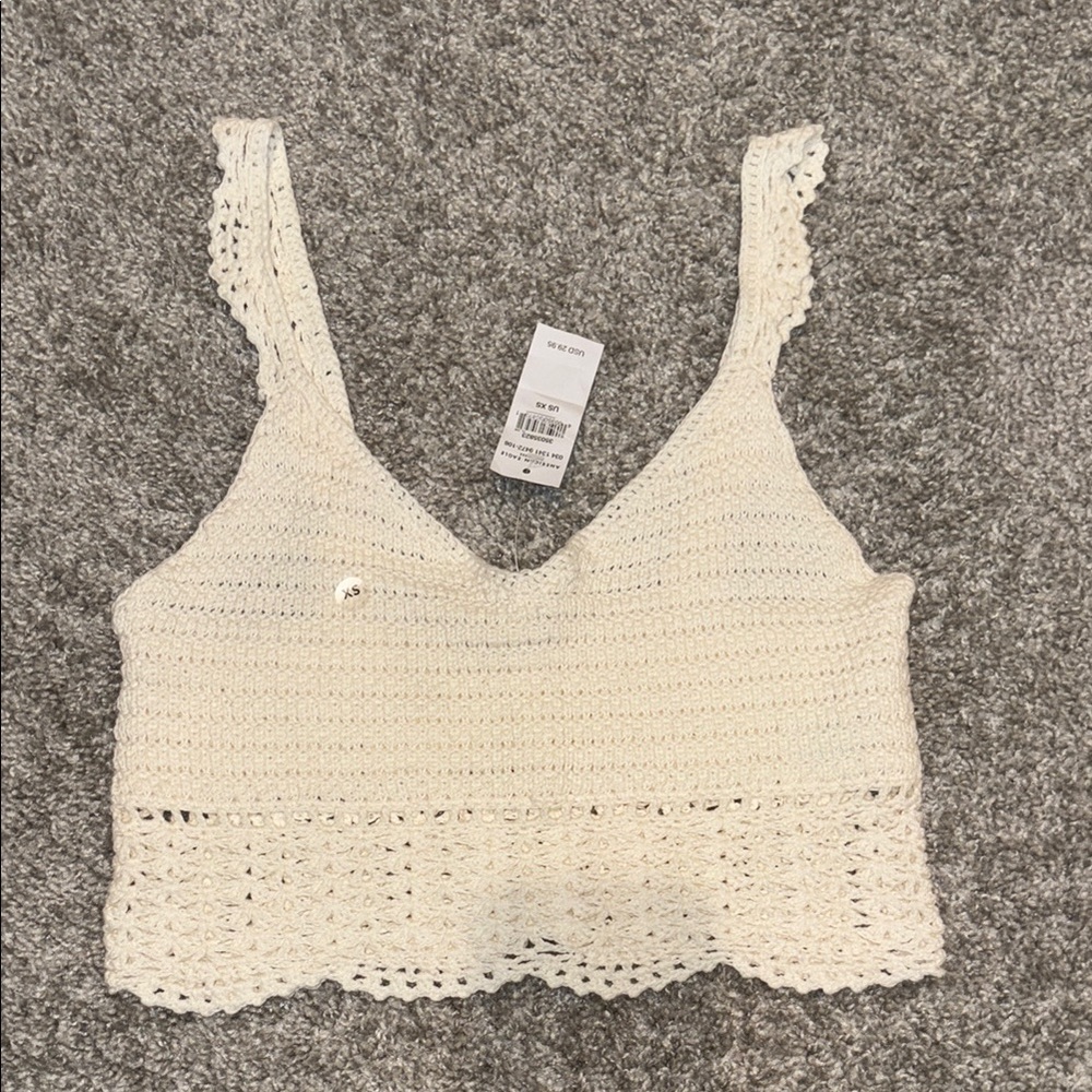 American Eagle Outfitters Cream Crochet Cropped Tank